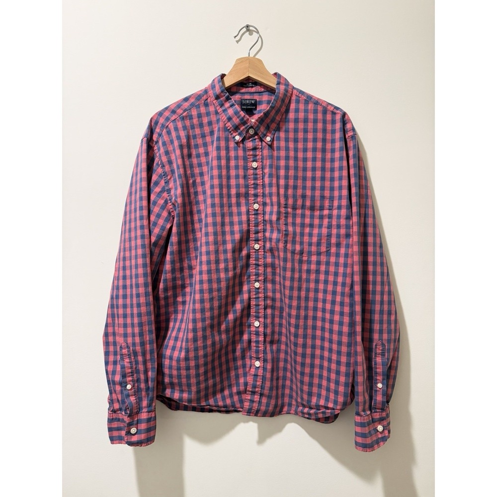 J.Crew Men's Slim Untucked Performance Button Down Shirt XXL Pink Navy Gingham